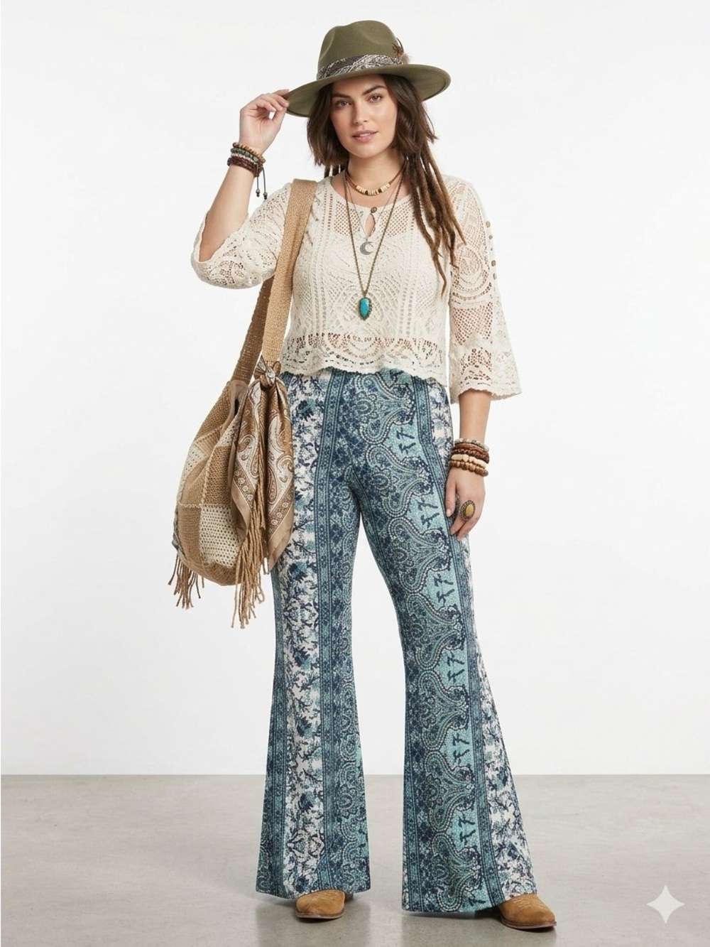 Vintage Havana Blue Paisley Wide-Leg Leggings